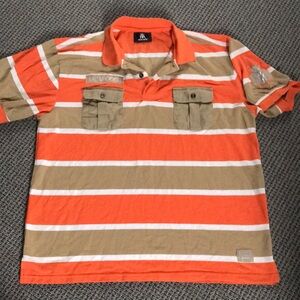 Vibrant Orange and Tan Striped Polo by Red Ape